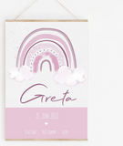 Geburtsposter Regenbogen rosa