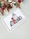 Weihnachtskarte Häusschen grau rot