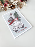 Weihnachtskarte Auto grau rot