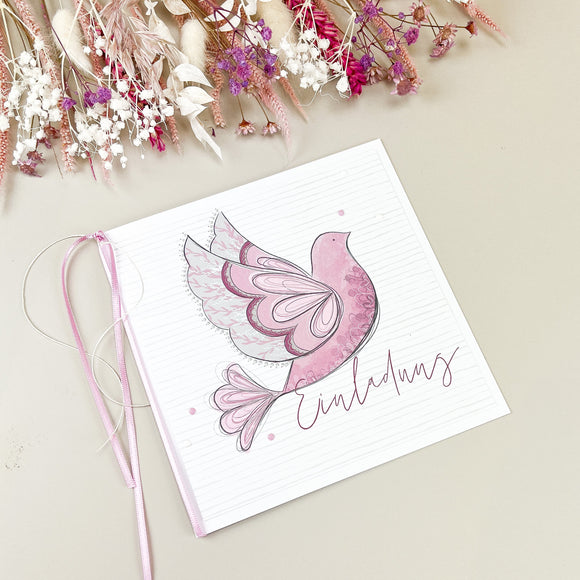 Einladungskarte Taube rosa