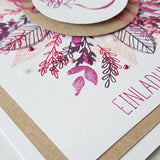 Einladungskarte Blätterkranz pink