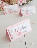 10x Tischkarte, Namenskarte, Namenskärtchen, Tischkarte mit Aquarellblüten, rosa
