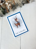 Weihnachtskarte Reh blau