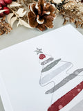 Weihnachtskarte Aquarelltanne grau rot