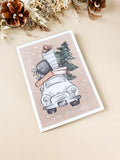 Weihnachtskarte Auto beige