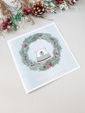 Weihnachtskarte Bär türkis rot