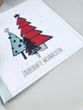 Weihnachtskarte Tanne türkis rot