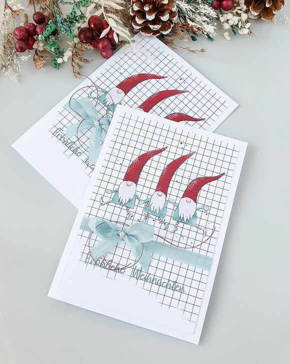 Weihnachtskarte Wichtel rot türkis