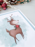 Weihnachtskarte Reh türkis rot