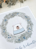 Weihnachtskarte Bär blau