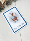 Weihnachtskarte Reh blau