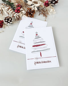 Weihnachtskarte Aquarelltanne grau rot