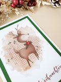 Weihnachtskarte Reh rot grün