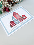Weihnachtskarte Häusschen rot türkis
