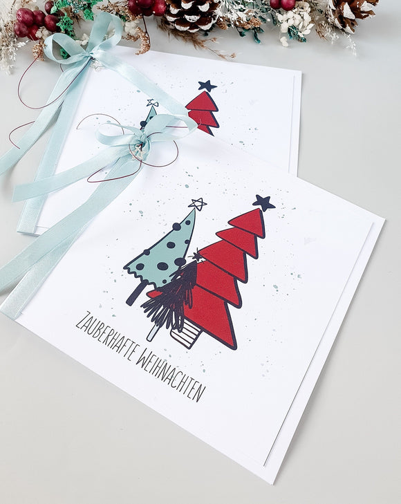Weihnachtskarte Tanne türkis rot